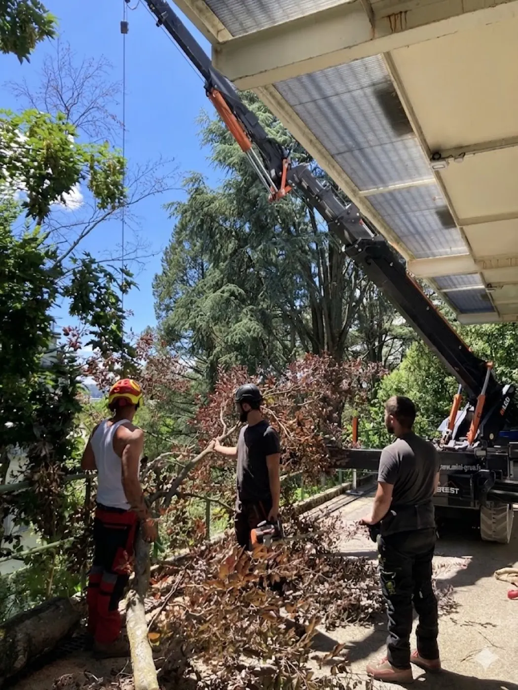 Intervention avec grue araignée